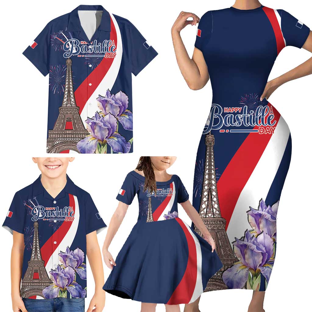 Personalized France Bastille Day Family Matching Short Sleeve Bodycon Dress and Hawaiian Shirt Le 14 Juillet