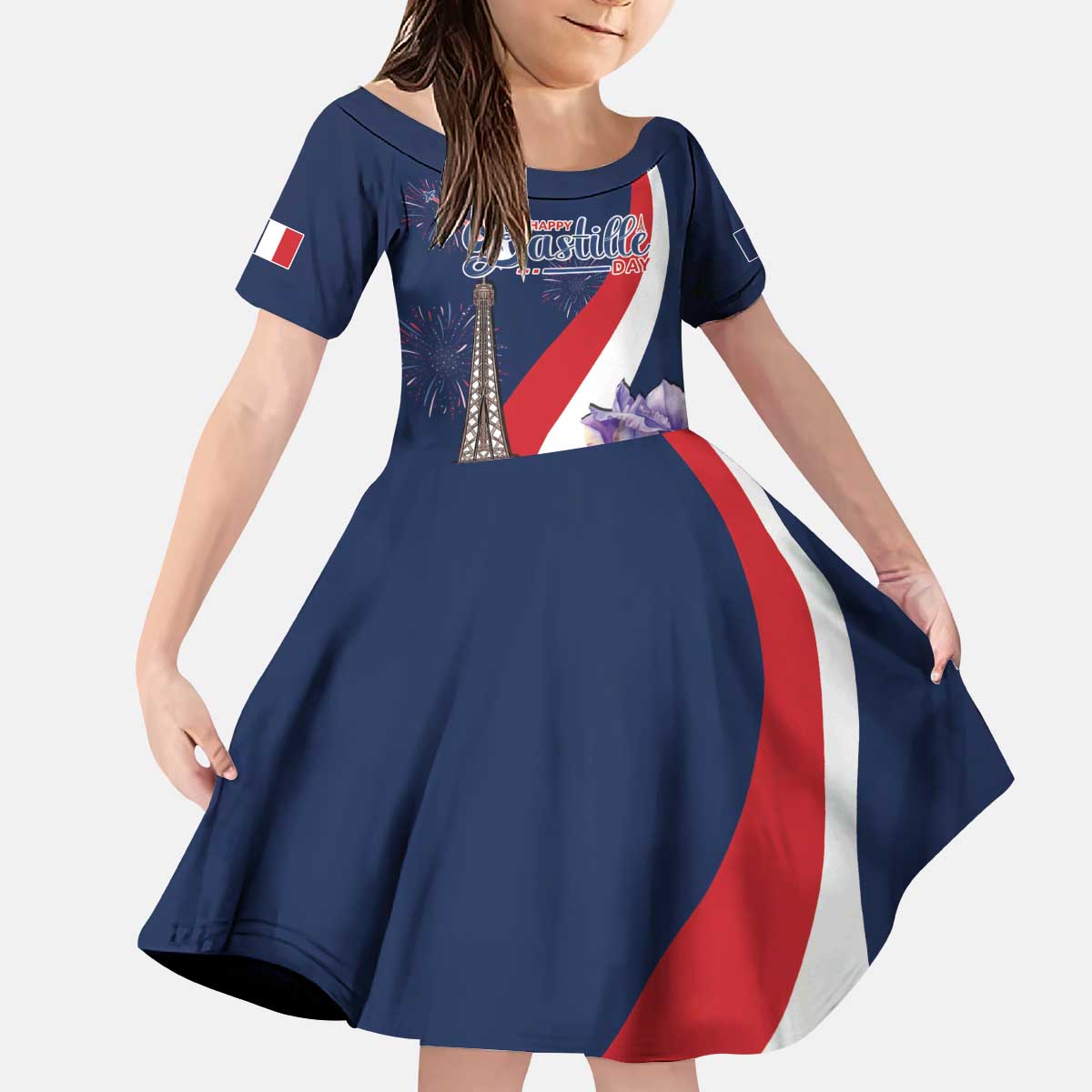 Personalized France Bastille Day Kid Short Sleeve Dress Le 14 Juillet