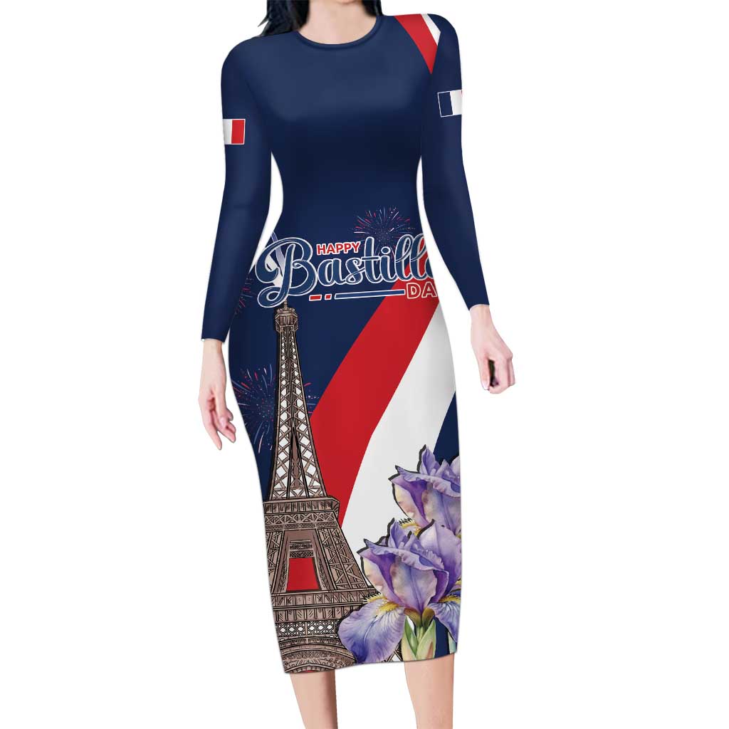 Personalized France Bastille Day Long Sleeve Bodycon Dress Le 14 Juillet