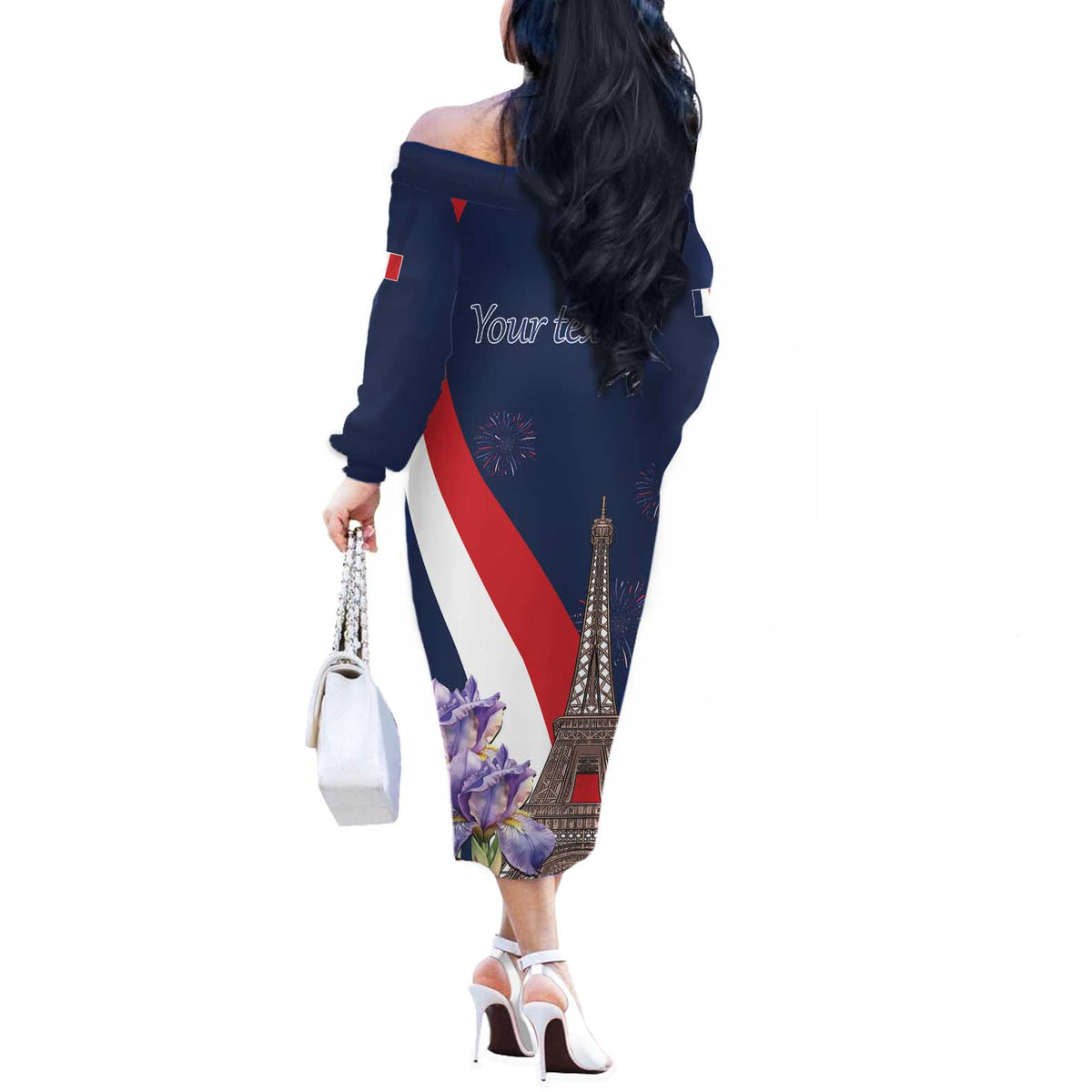 Personalized France Bastille Day Off The Shoulder Long Sleeve Dress Le 14 Juillet