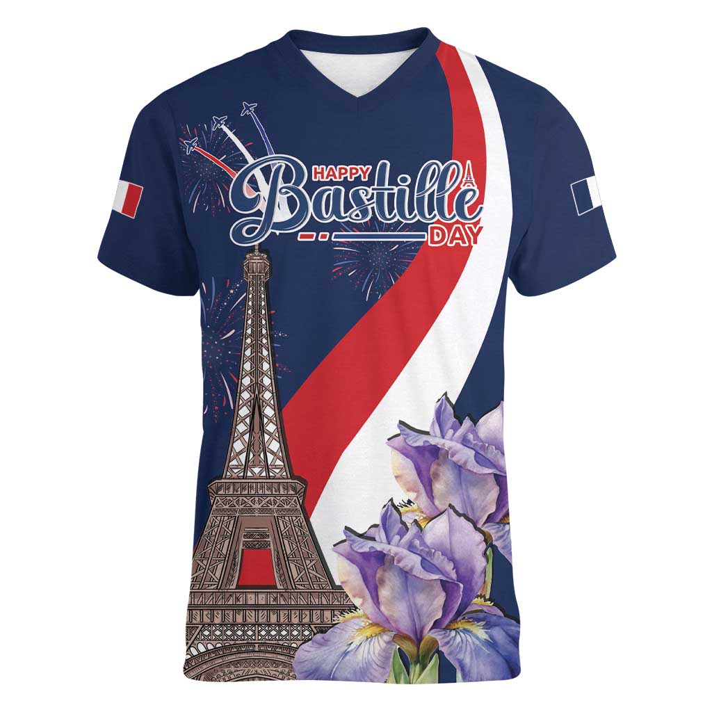 Personalized France Bastille Day Women V-Neck T-Shirt Le 14 Juillet