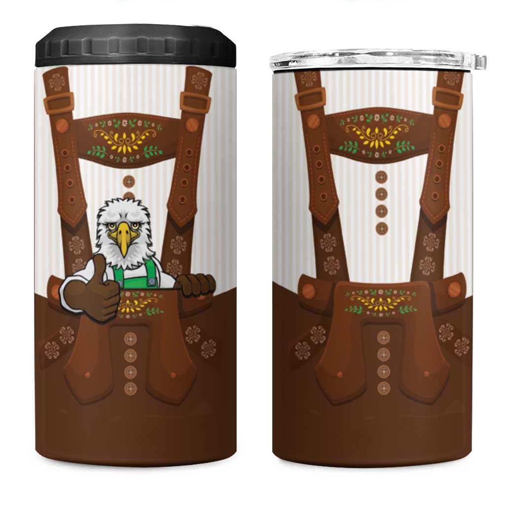 Lederhosen Costume Germany 4 in 1 Can Cooler Tumbler Bald Eagles With Traditional German Pattern