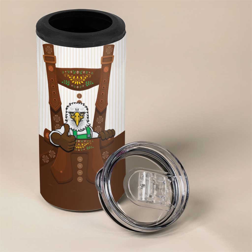 Lederhosen Costume Germany 4 in 1 Can Cooler Tumbler Bald Eagles With Traditional German Pattern
