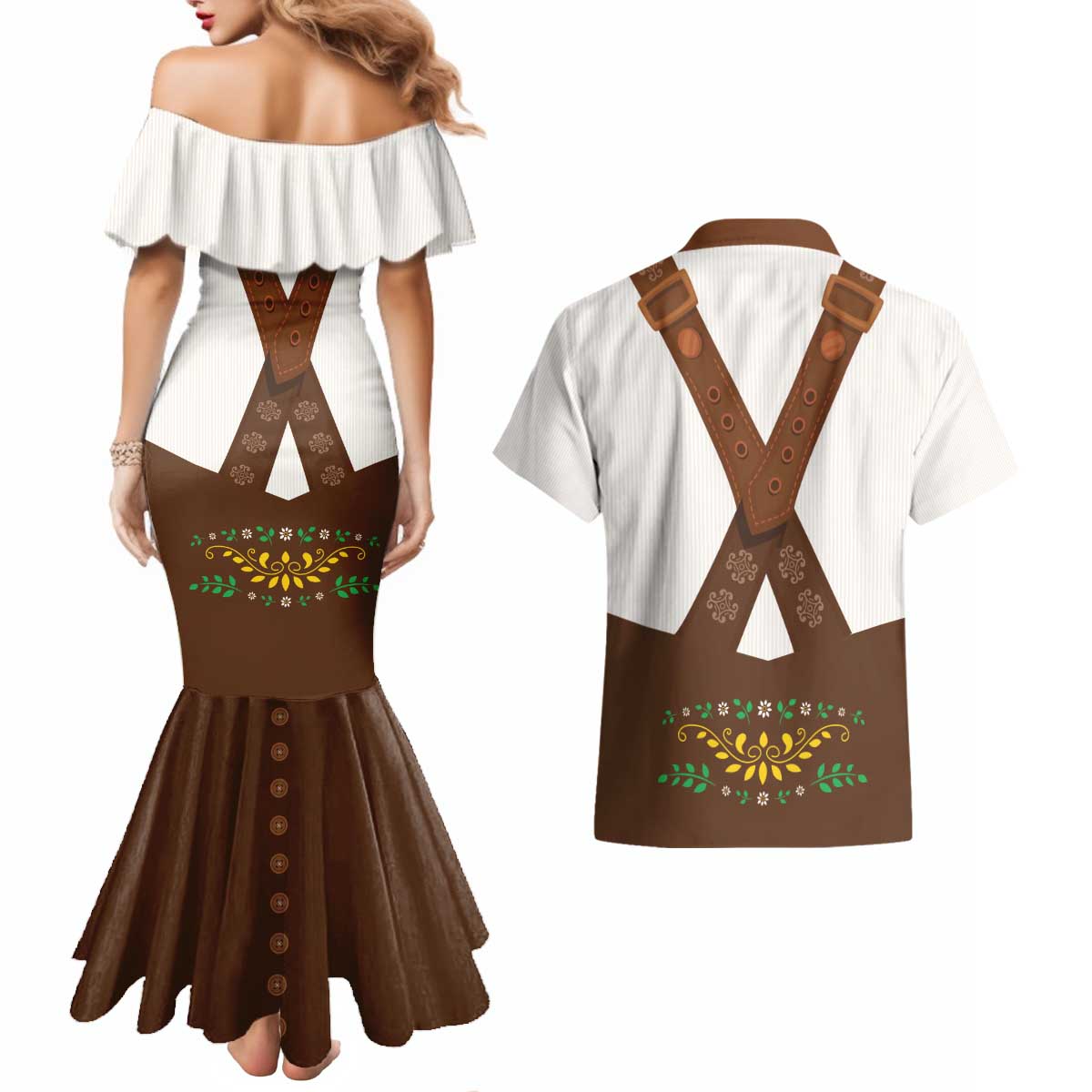 Lederhosen Costume Germany Couples Matching Mermaid Dress and Hawaiian Shirt Bald Eagles With Traditional German Pattern