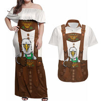 Lederhosen Costume Germany Couples Matching Off Shoulder Maxi Dress and Hawaiian Shirt Bald Eagles With Traditional German Pattern