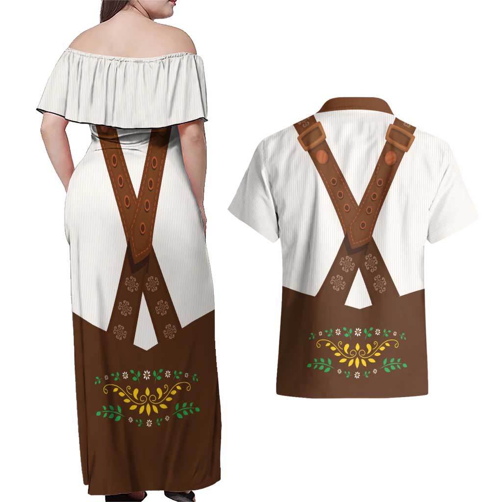 Lederhosen Costume Germany Couples Matching Off Shoulder Maxi Dress and Hawaiian Shirt Bald Eagles With Traditional German Pattern