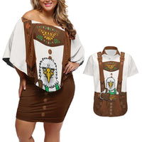 Lederhosen Costume Germany Couples Matching Off Shoulder Short Dress and Hawaiian Shirt Bald Eagles With Traditional German Pattern