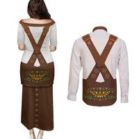 Lederhosen Costume Germany Couples Matching Puletasi and Long Sleeve Button Shirt Bald Eagles With Traditional German Pattern