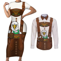 Lederhosen Costume Germany Couples Matching Short Sleeve Bodycon Dress and Long Sleeve Button Shirt Bald Eagles With Traditional German Pattern