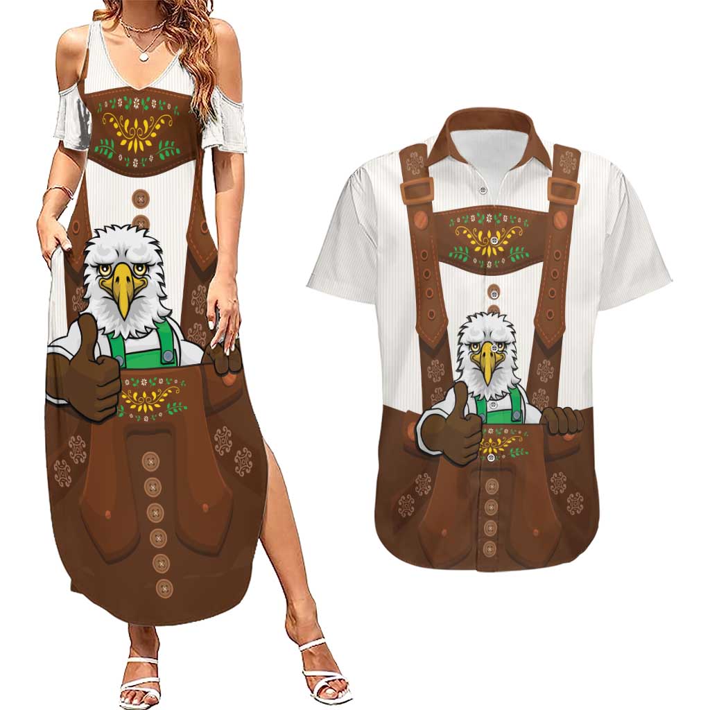 Lederhosen Costume Germany Couples Matching Summer Maxi Dress and Hawaiian Shirt Bald Eagles With Traditional German Pattern