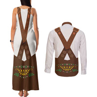 Lederhosen Costume Germany Couples Matching Tank Maxi Dress and Long Sleeve Button Shirt Bald Eagles With Traditional German Pattern