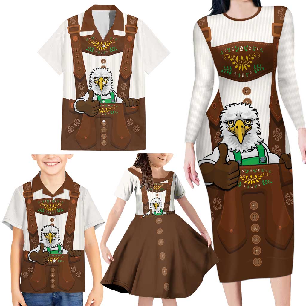 Lederhosen Costume Germany Family Matching Long Sleeve Bodycon Dress and Hawaiian Shirt Bald Eagles With Traditional German Pattern