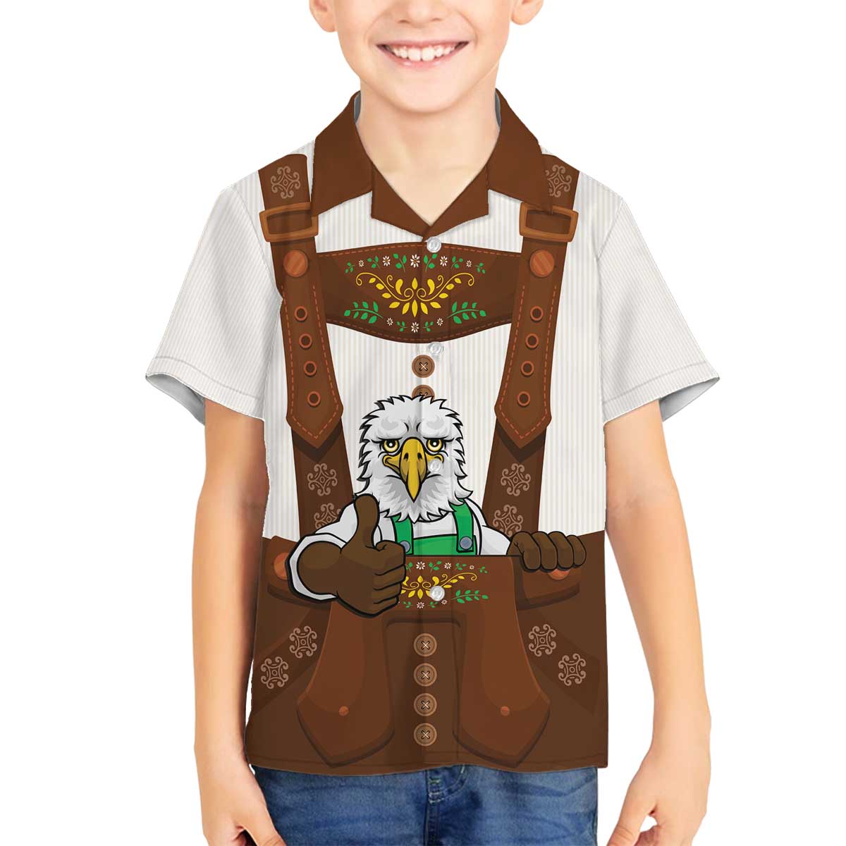 Lederhosen Costume Germany Family Matching Off The Shoulder Long Sleeve Dress and Hawaiian Shirt Bald Eagles With Traditional German Pattern