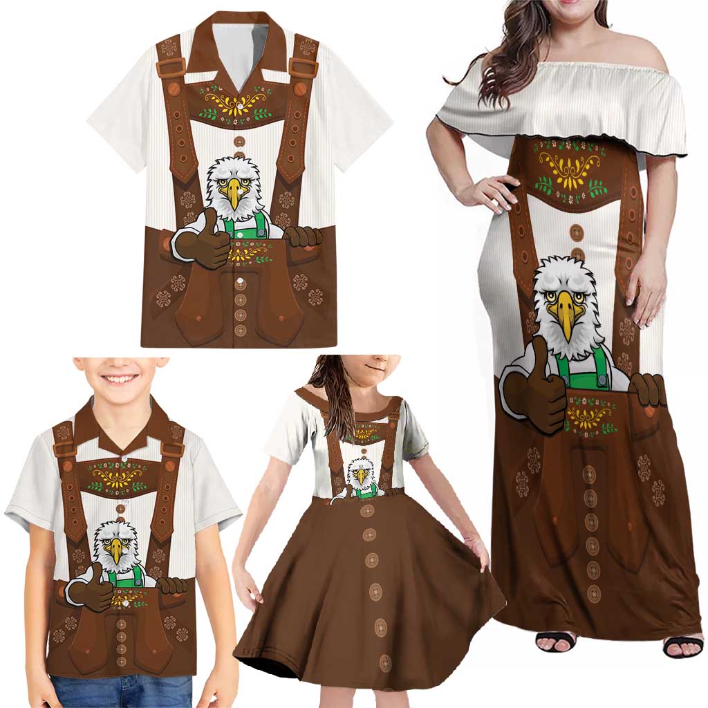 Lederhosen Costume Germany Family Matching Off Shoulder Maxi Dress and Hawaiian Shirt Bald Eagles With Traditional German Pattern