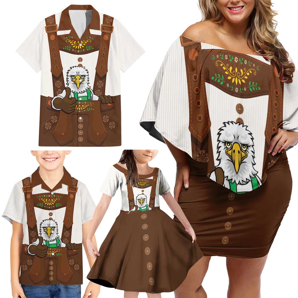Lederhosen Costume Germany Family Matching Off Shoulder Short Dress and Hawaiian Shirt Bald Eagles With Traditional German Pattern