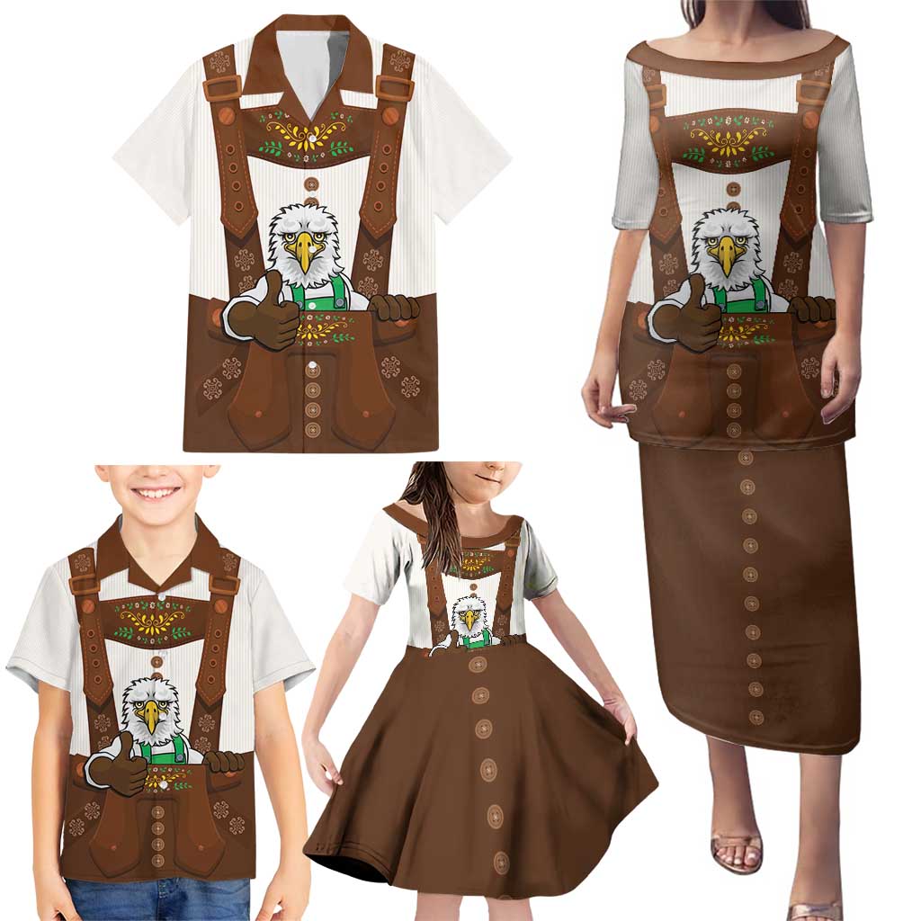 Lederhosen Costume Germany Family Matching Puletasi and Hawaiian Shirt Bald Eagles With Traditional German Pattern