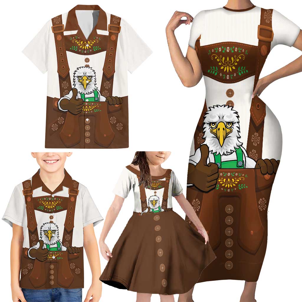 Lederhosen Costume Germany Family Matching Short Sleeve Bodycon Dress and Hawaiian Shirt Bald Eagles With Traditional German Pattern