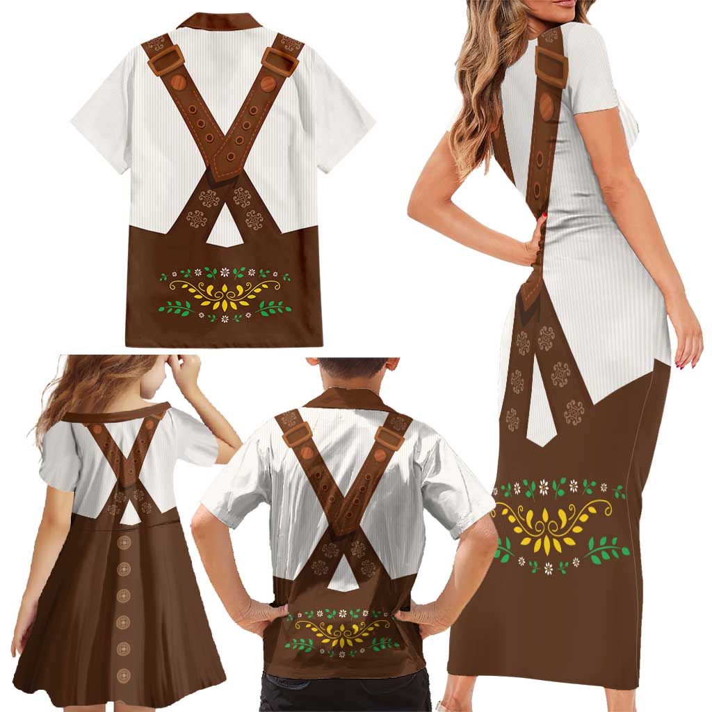 Lederhosen Costume Germany Family Matching Short Sleeve Bodycon Dress and Hawaiian Shirt Bald Eagles With Traditional German Pattern
