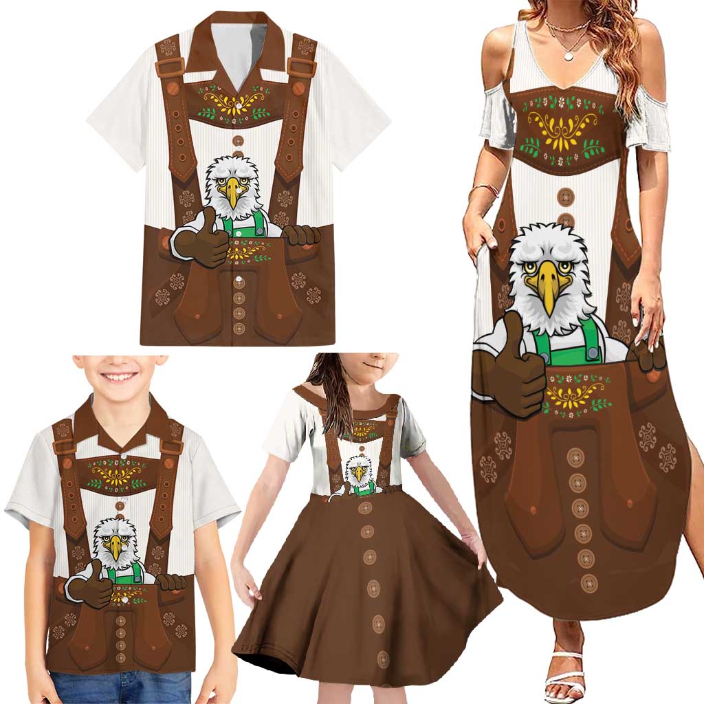 Lederhosen Costume Germany Family Matching Summer Maxi Dress and Hawaiian Shirt Bald Eagles With Traditional German Pattern