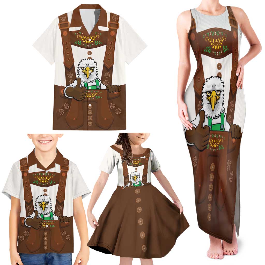 Lederhosen Costume Germany Family Matching Tank Maxi Dress and Hawaiian Shirt Bald Eagles With Traditional German Pattern