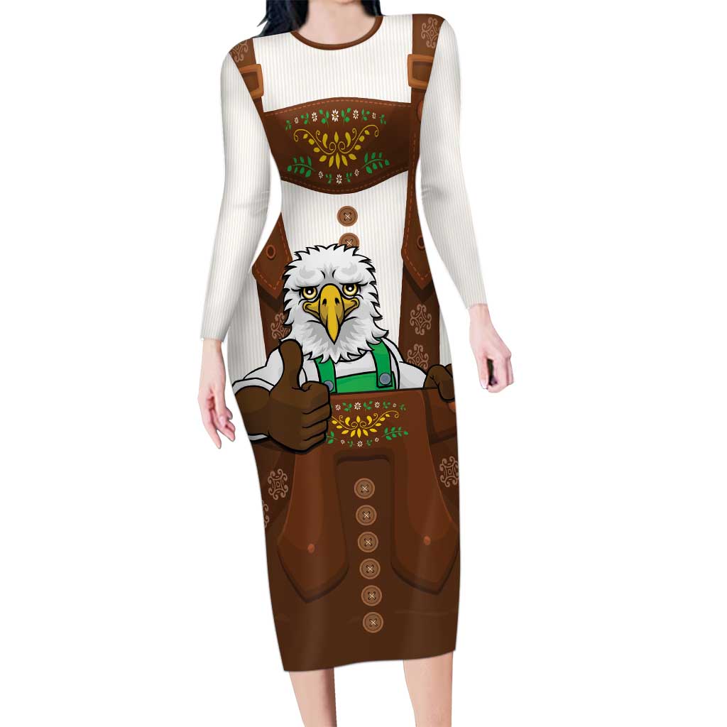 Lederhosen Costume Germany Long Sleeve Bodycon Dress Bald Eagles With Traditional German Pattern