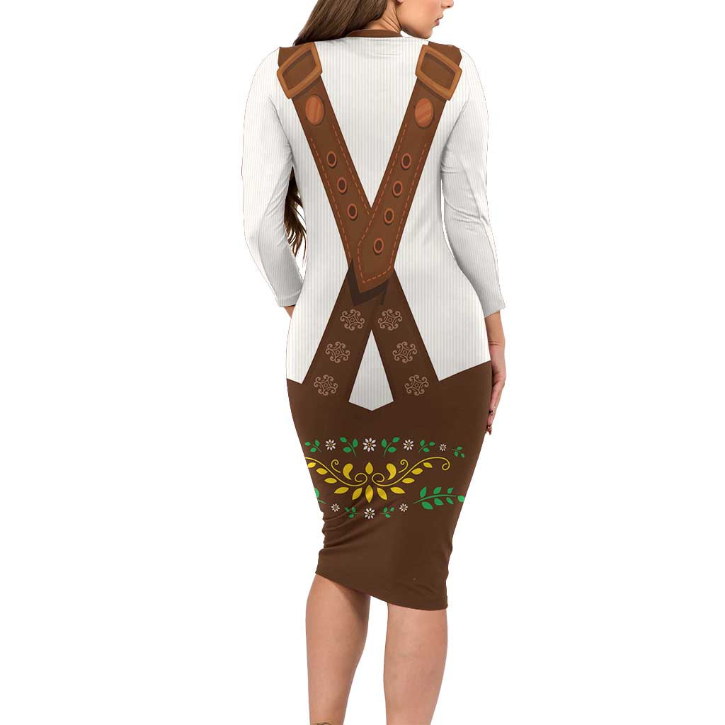 Lederhosen Costume Germany Long Sleeve Bodycon Dress Bald Eagles With Traditional German Pattern