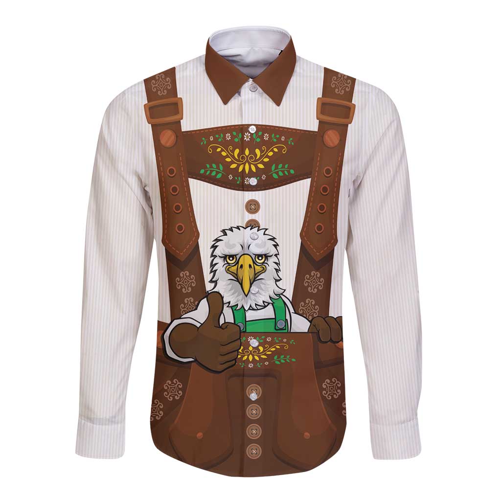 Lederhosen Costume Germany Long Sleeve Button Shirt Bald Eagles With Traditional German Pattern