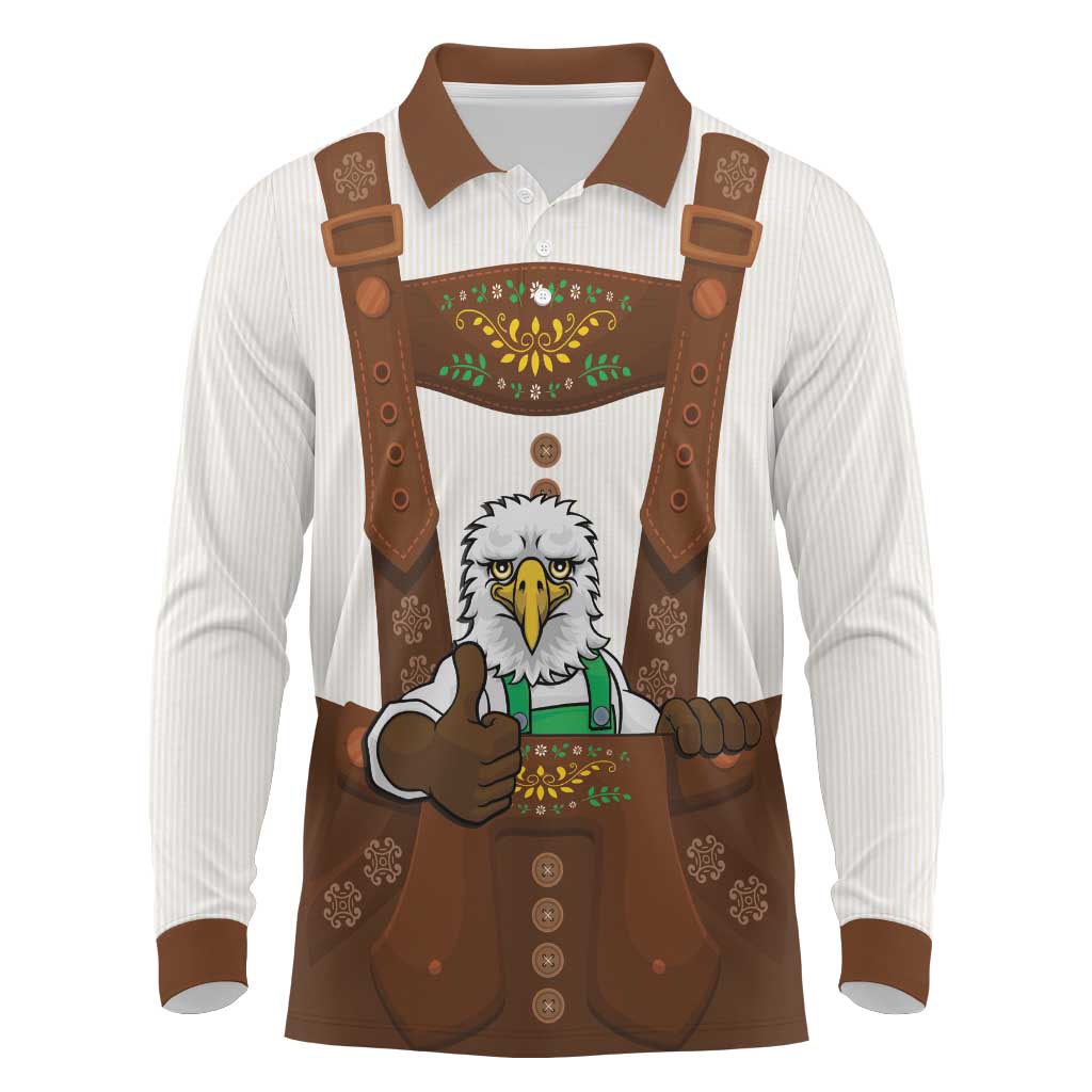 Lederhosen Costume Germany Long Sleeve Polo Shirt Bald Eagles With Traditional German Pattern