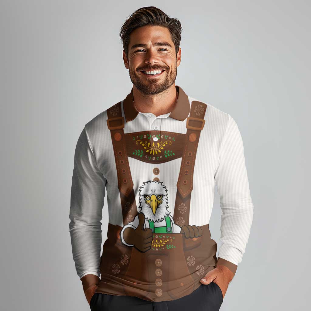 Lederhosen Costume Germany Long Sleeve Polo Shirt Bald Eagles With Traditional German Pattern