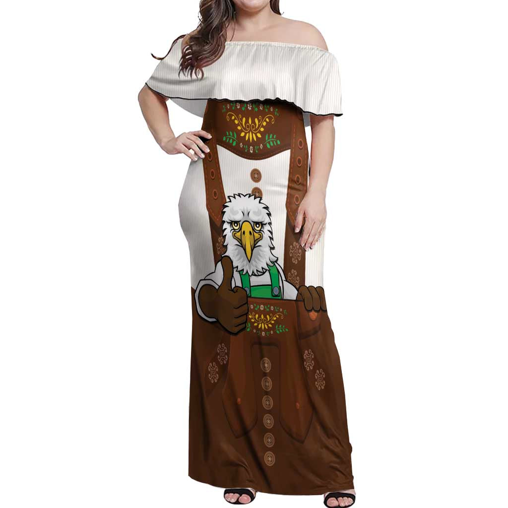Lederhosen Costume Germany Off Shoulder Maxi Dress Bald Eagles With Traditional German Pattern