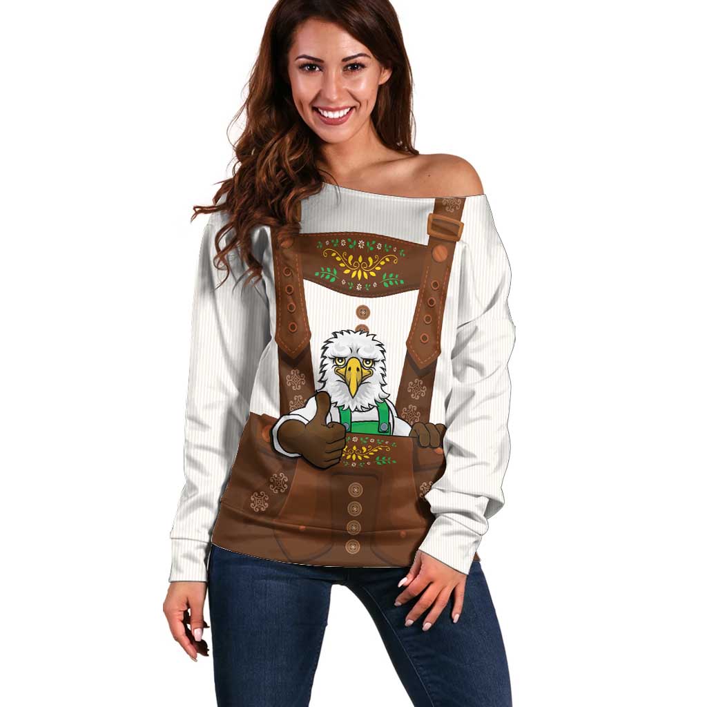 Lederhosen Costume Germany Off Shoulder Sweater Bald Eagles With Traditional German Pattern