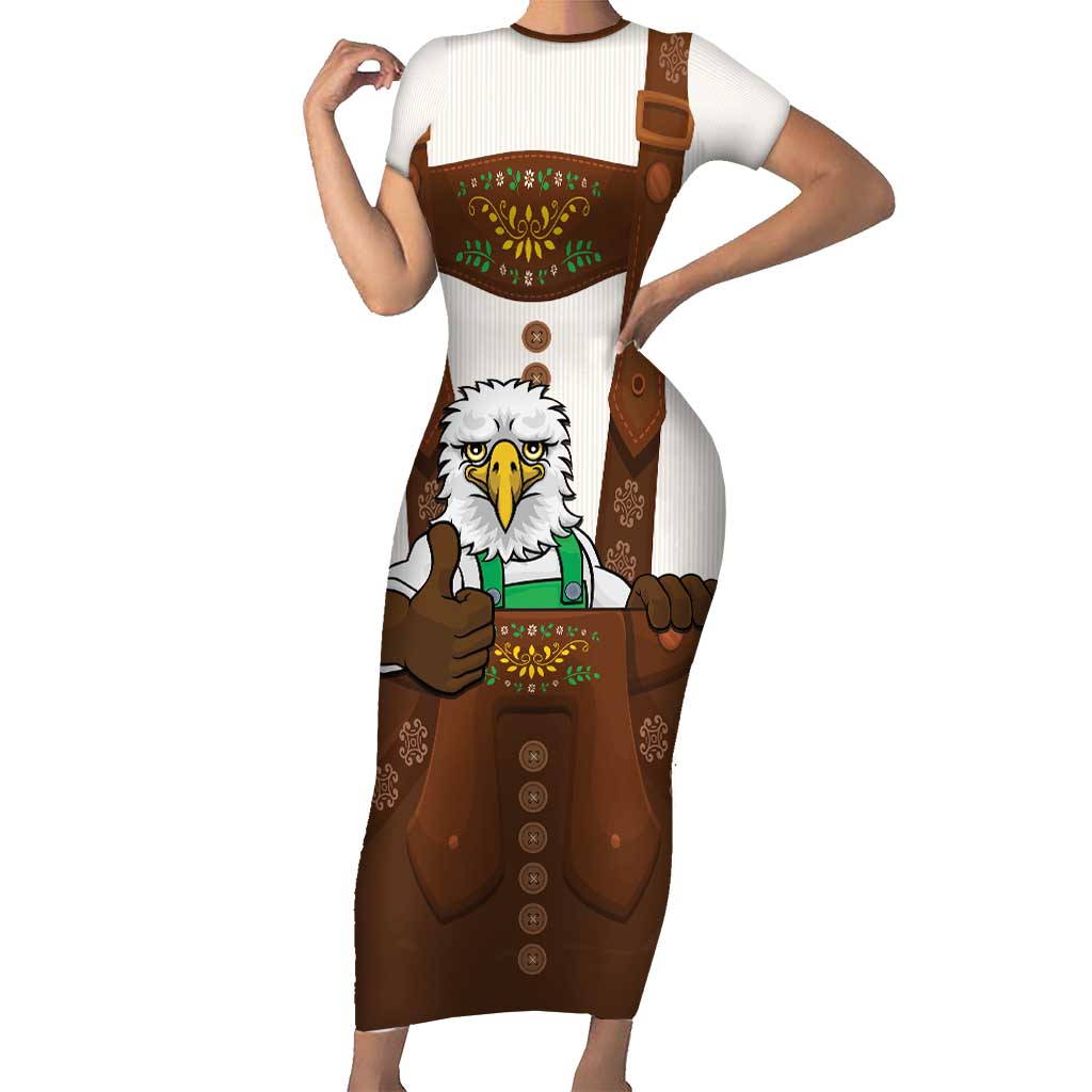 Lederhosen Costume Germany Short Sleeve Bodycon Dress Bald Eagles With Traditional German Pattern