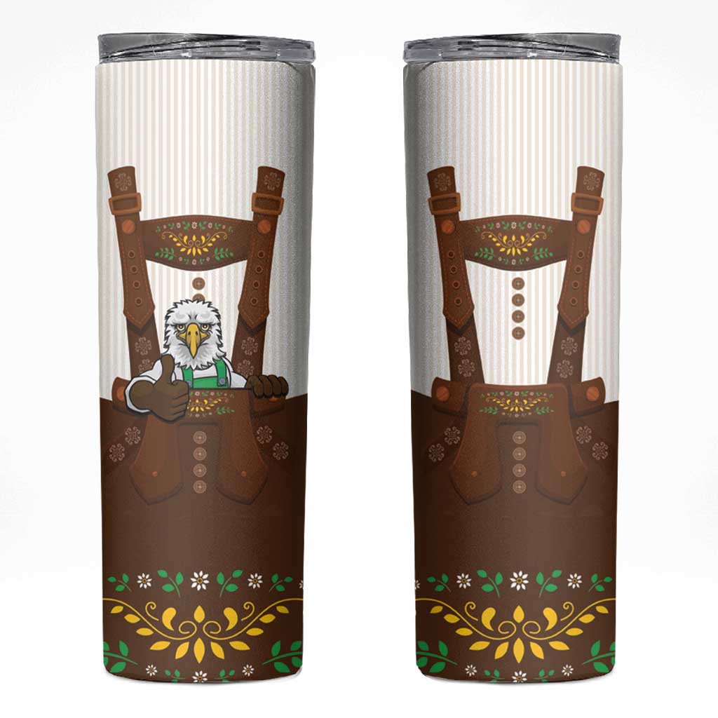 Lederhosen Costume Germany Skinny Tumbler Bald Eagles With Traditional German Pattern