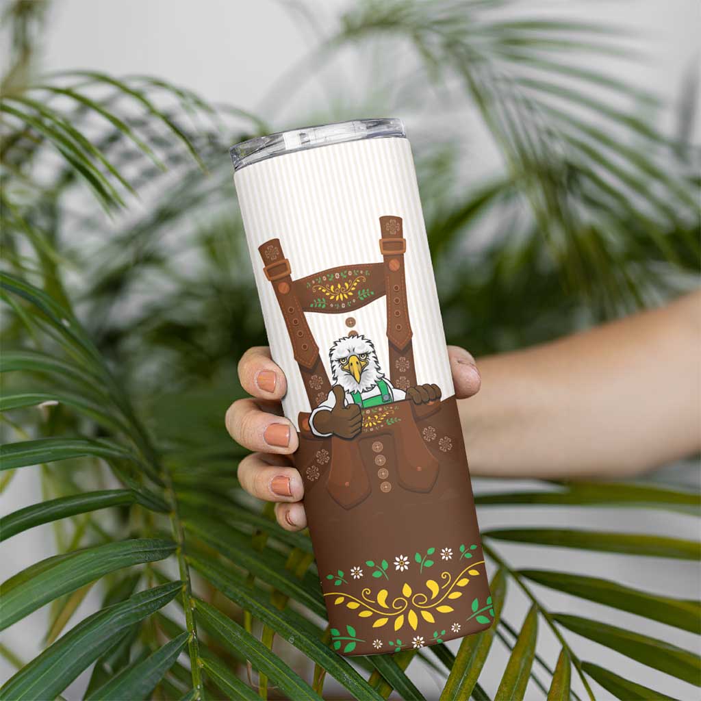 Lederhosen Costume Germany Skinny Tumbler Bald Eagles With Traditional German Pattern