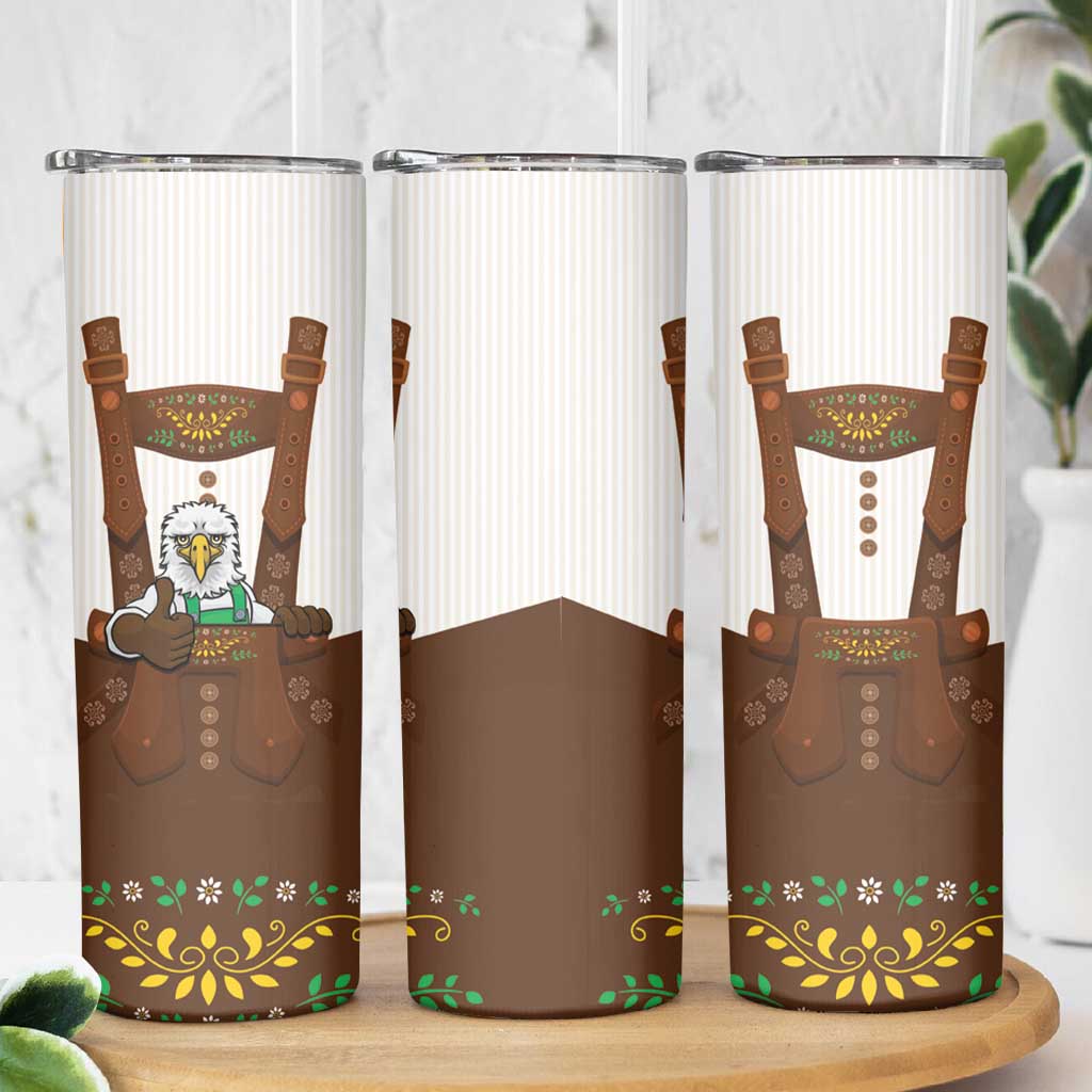 Lederhosen Costume Germany Skinny Tumbler Bald Eagles With Traditional German Pattern