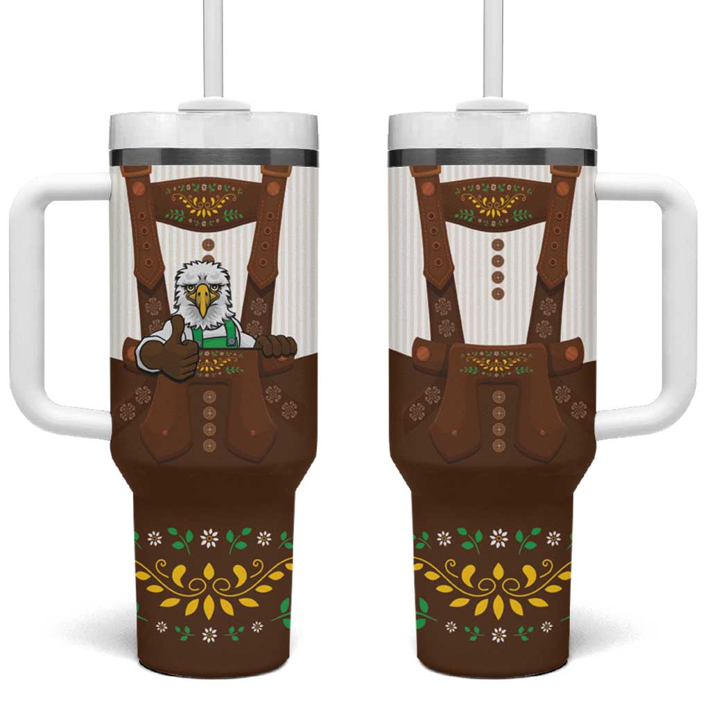 Lederhosen Costume Germany Tumbler With Handle Bald Eagles With Traditional German Pattern