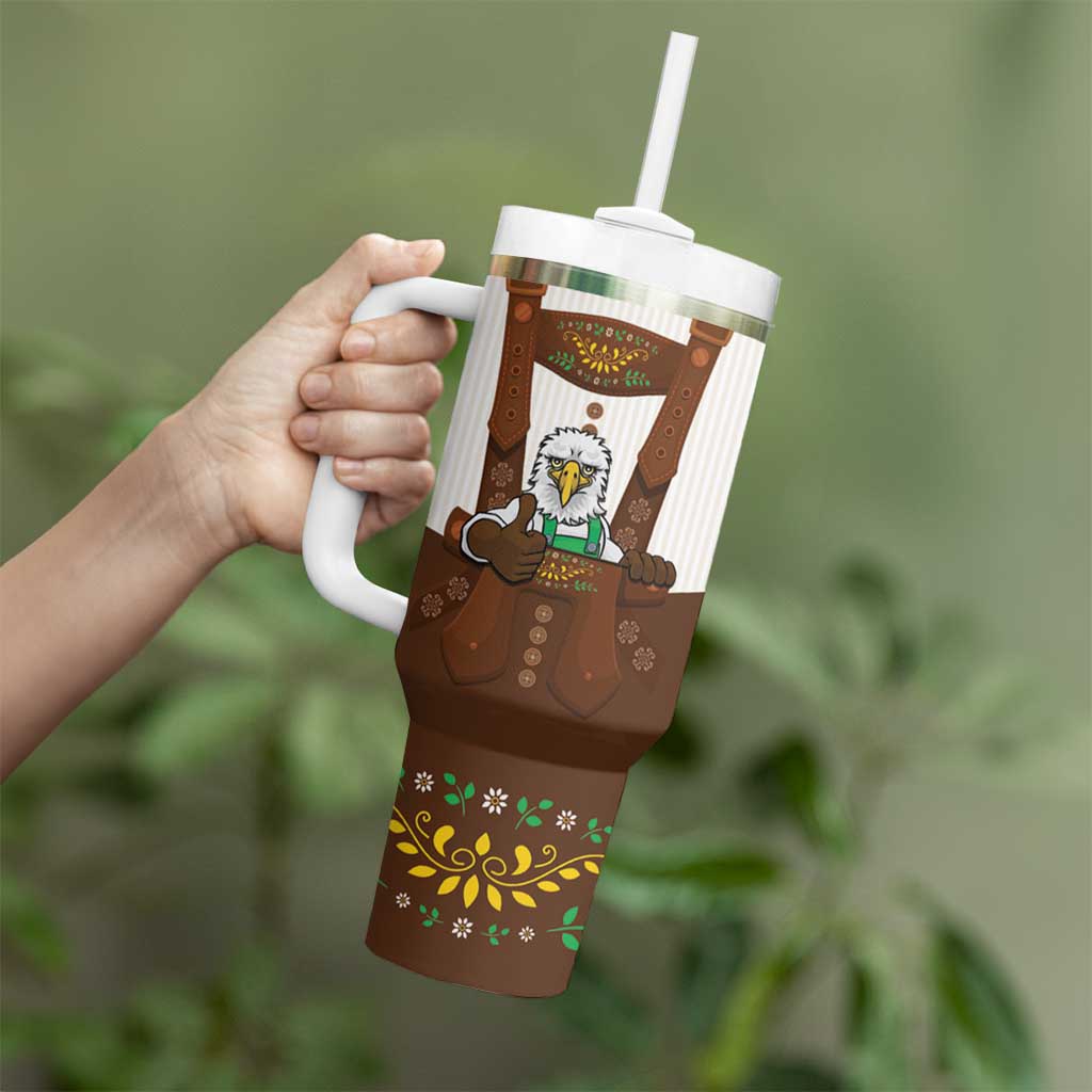Lederhosen Costume Germany Tumbler With Handle Bald Eagles With Traditional German Pattern