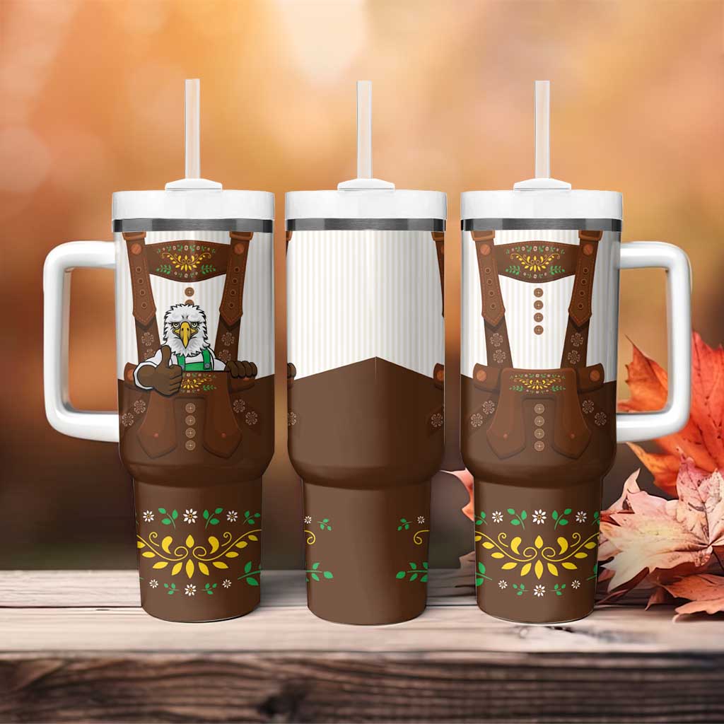 Lederhosen Costume Germany Tumbler With Handle Bald Eagles With Traditional German Pattern