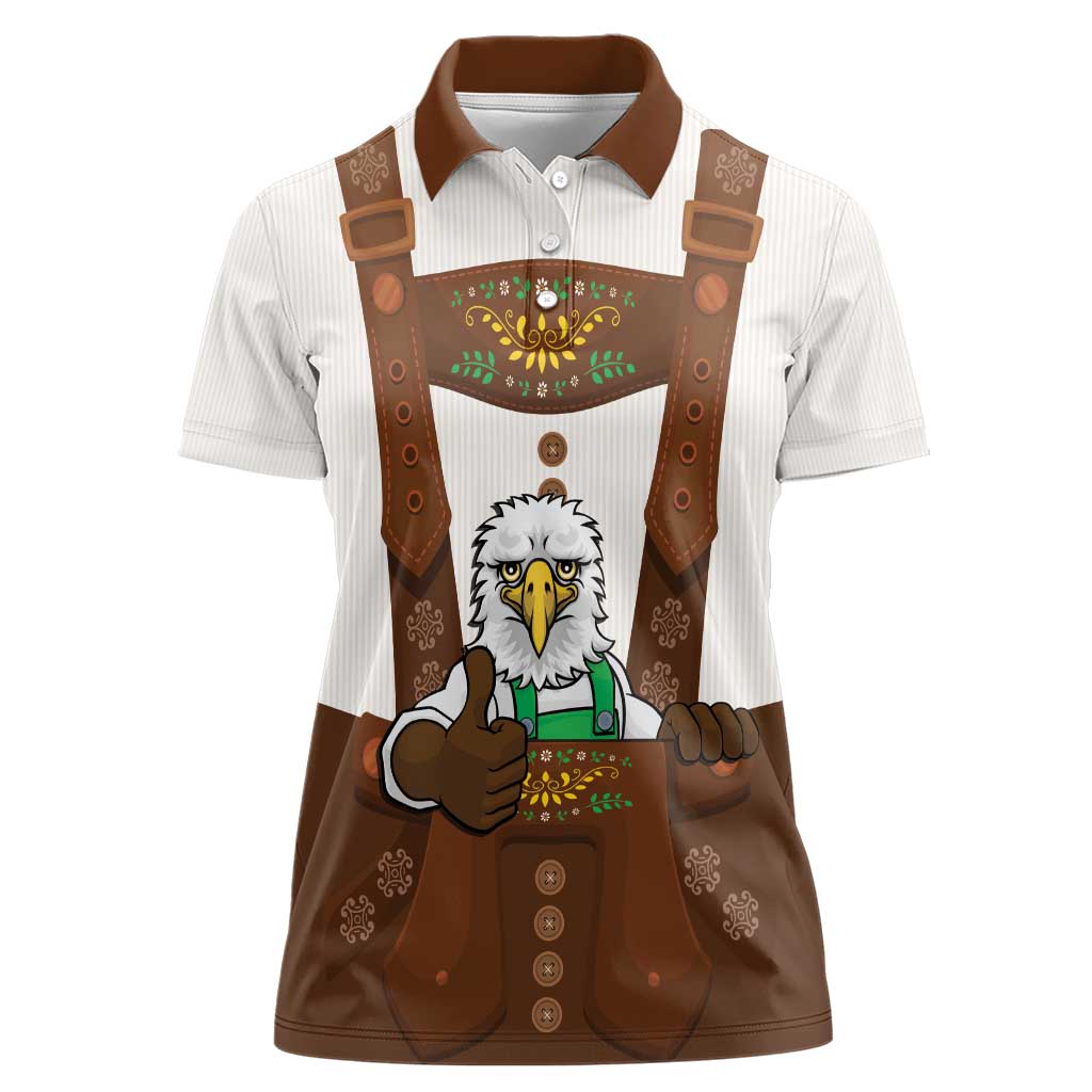 Lederhosen Costume Germany Women Polo Shirt Bald Eagles With Traditional German Pattern