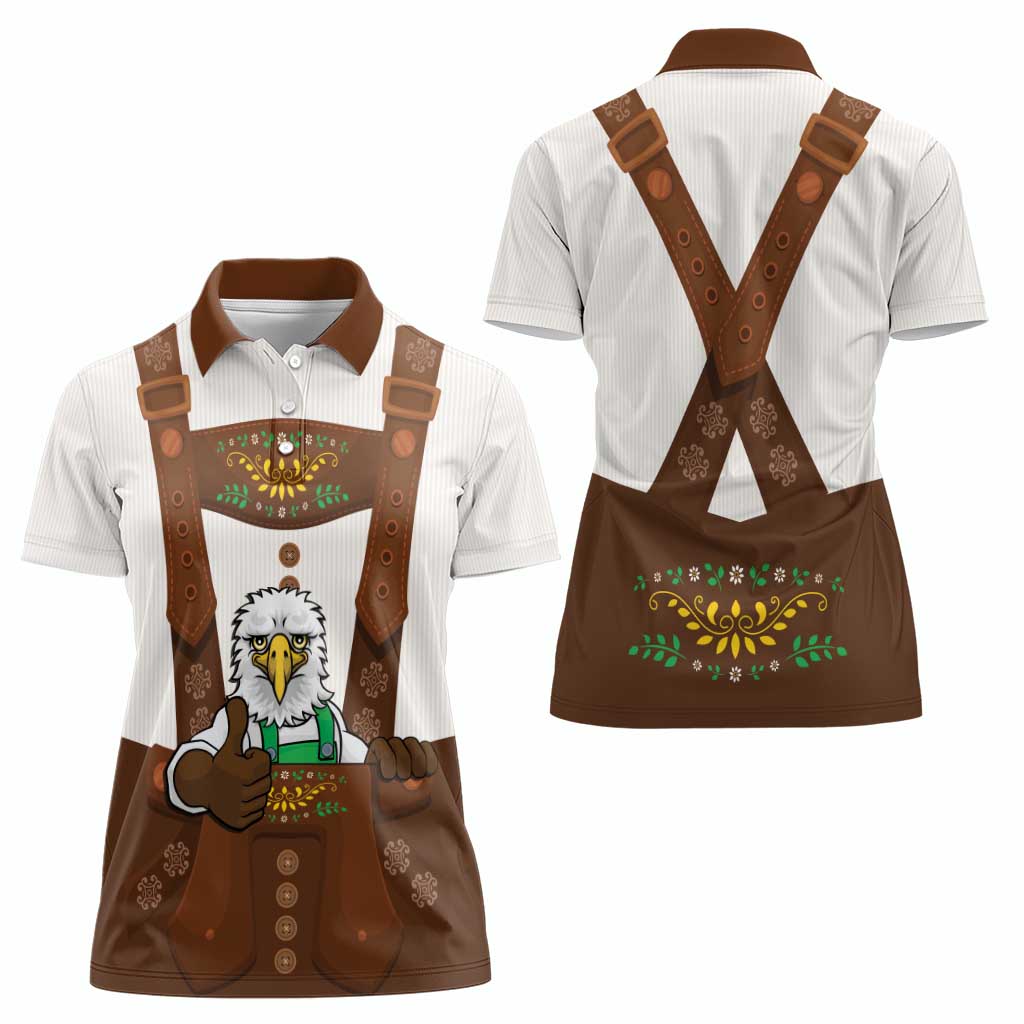 Lederhosen Costume Germany Women Polo Shirt Bald Eagles With Traditional German Pattern