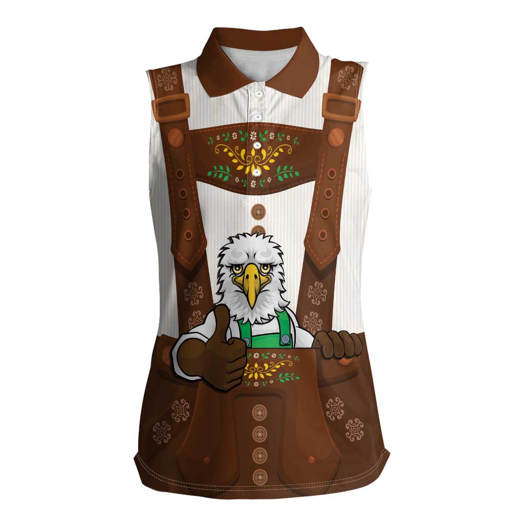 Lederhosen Costume Germany Women Sleeveless Polo Shirt Bald Eagles With Traditional German Pattern