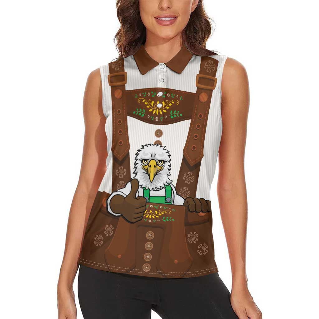 Lederhosen Costume Germany Women Sleeveless Polo Shirt Bald Eagles With Traditional German Pattern