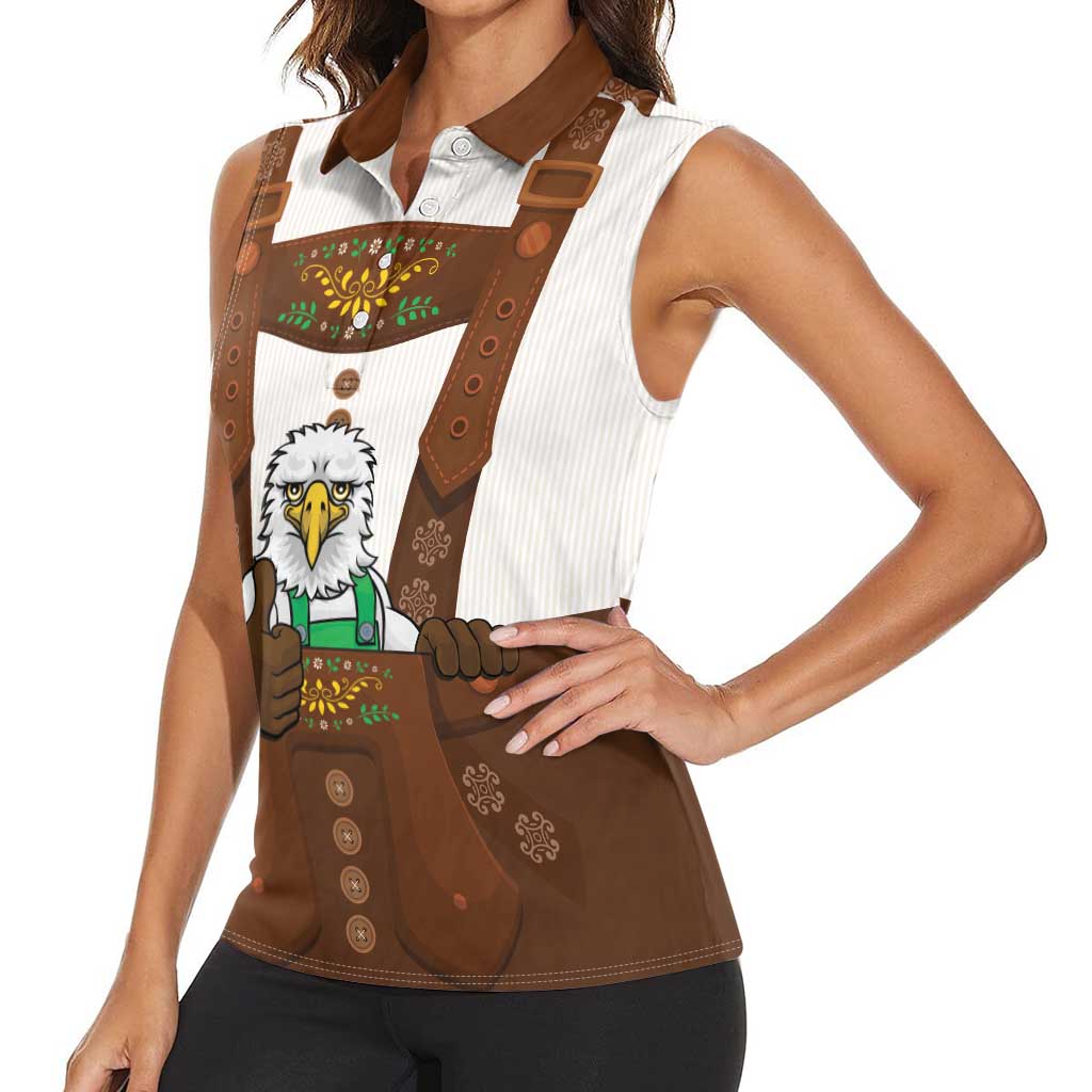 Lederhosen Costume Germany Women Sleeveless Polo Shirt Bald Eagles With Traditional German Pattern