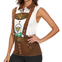 Lederhosen Costume Germany Women Sleeveless Polo Shirt Bald Eagles With Traditional German Pattern