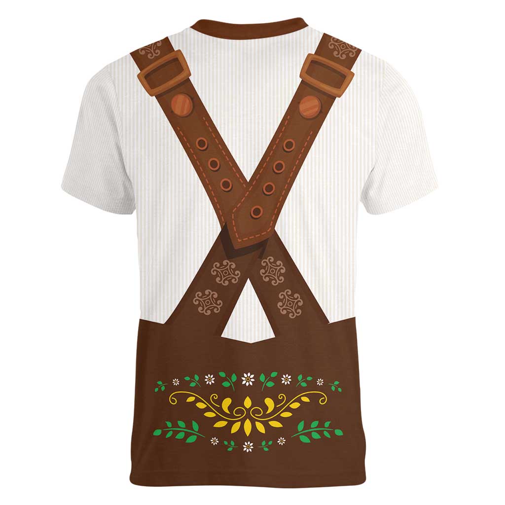 Lederhosen Costume Germany Women V-Neck T-Shirt Bald Eagles With Traditional German Pattern
