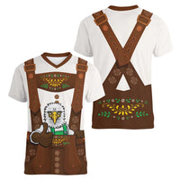 Lederhosen Costume Germany Women V-Neck T-Shirt Bald Eagles With Traditional German Pattern
