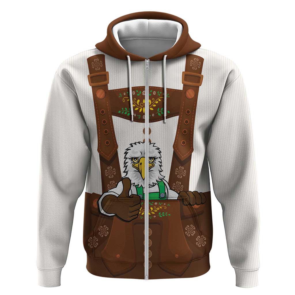 Lederhosen Costume Germany Zip Hoodie Bald Eagles With Traditional German Pattern