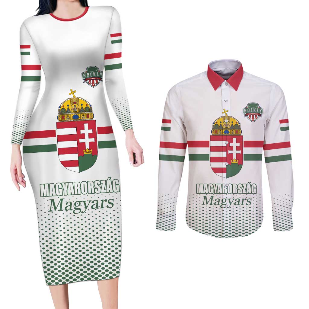 Custom Hungary Ice Hockey Couples Matching Long Sleeve Bodycon Dress and Long Sleeve Button Shirt White Style Come on Magyars