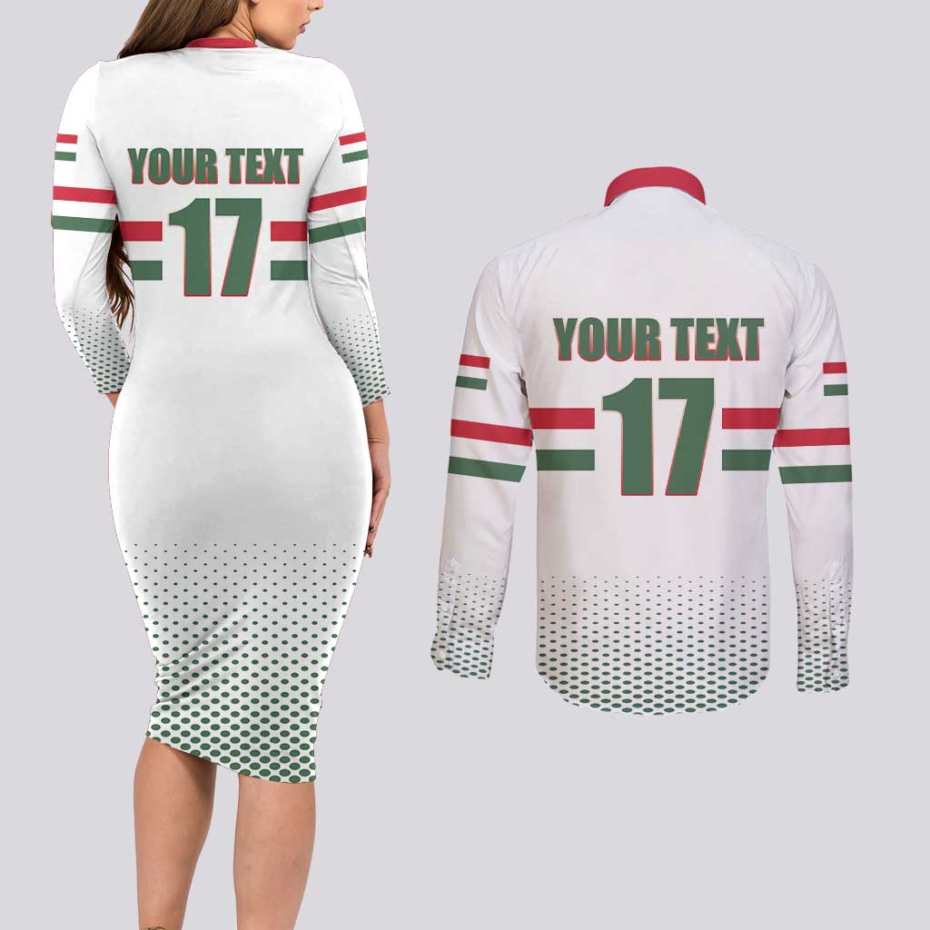 Custom Hungary Ice Hockey Couples Matching Long Sleeve Bodycon Dress and Long Sleeve Button Shirt White Style Come on Magyars