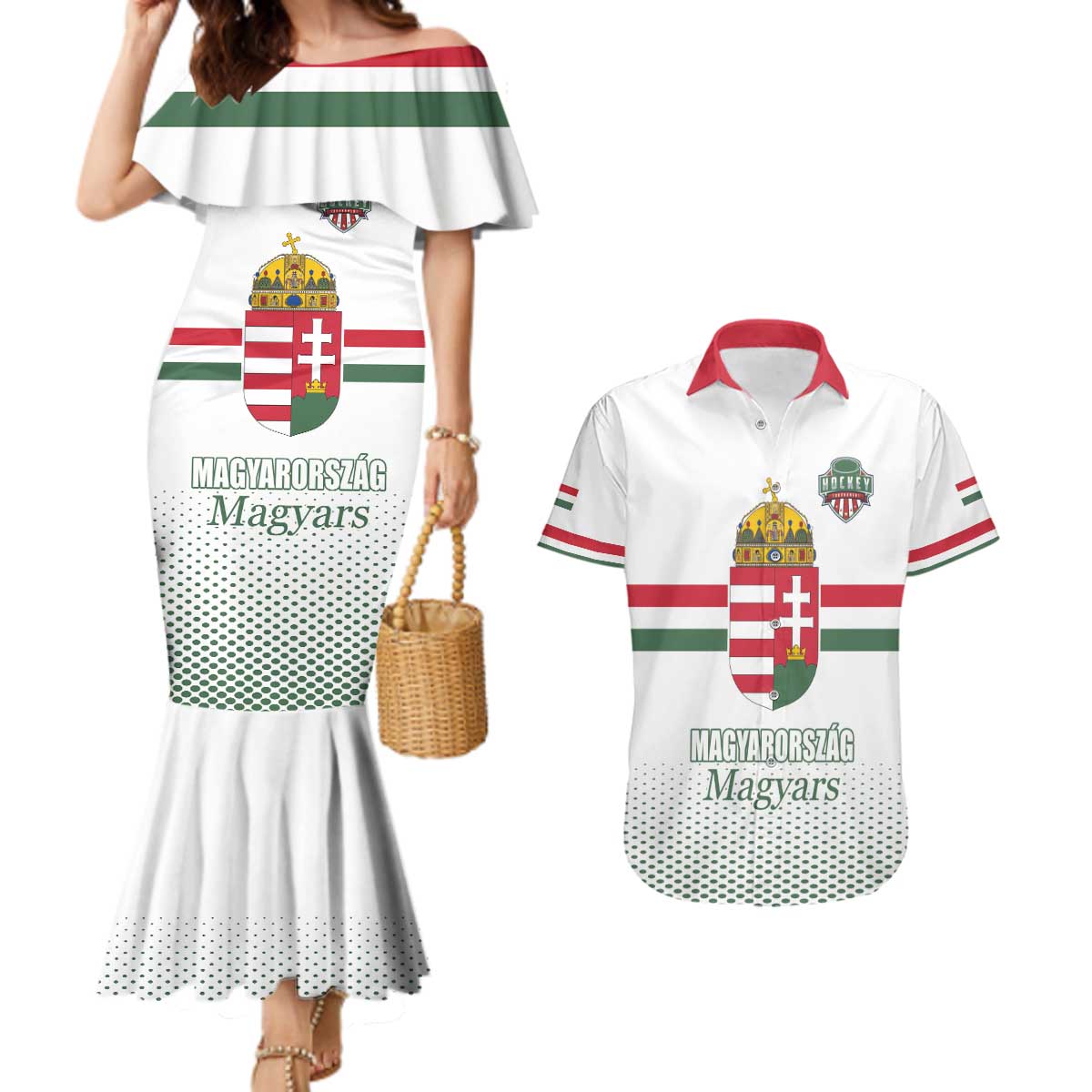 Custom Hungary Ice Hockey Couples Matching Mermaid Dress and Hawaiian Shirt White Style Come on Magyars